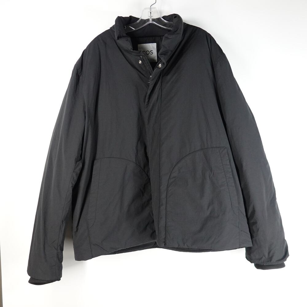 COS Women's Jacket L Black Down Puffer Oversized Insulated Coat Ribbed Cuff